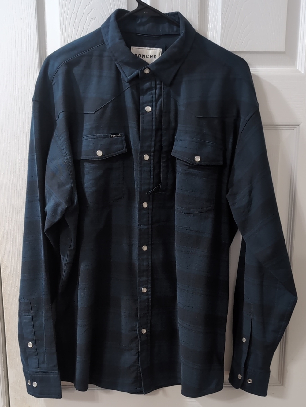 Poncho Large Regular Blue Plaid Flannel